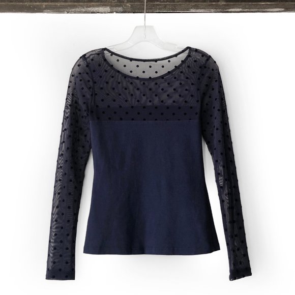 H&M sheer retro polka dot panel long sleeve top - Picture 2 of 3